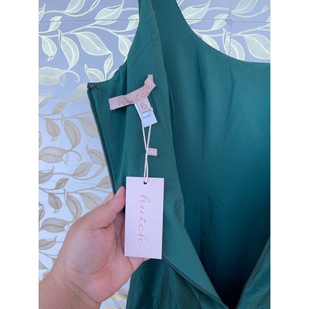 Hutch Emerald Green Taffeta Midi Dress Mermaid Hem Gala Wedding Guest Size 6 - Picture 10 of 12